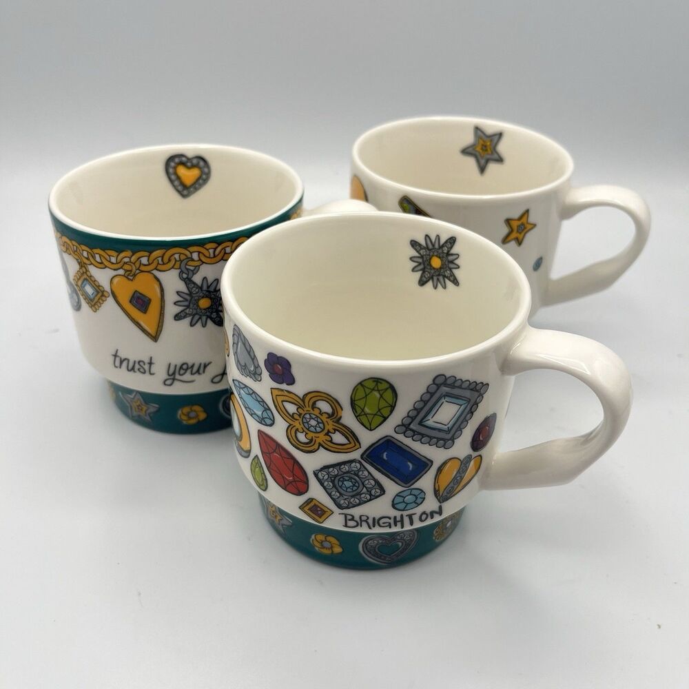 Brighton Coffee Mug Set Of 3 All You Need Is Love Stackable Limited Edition
